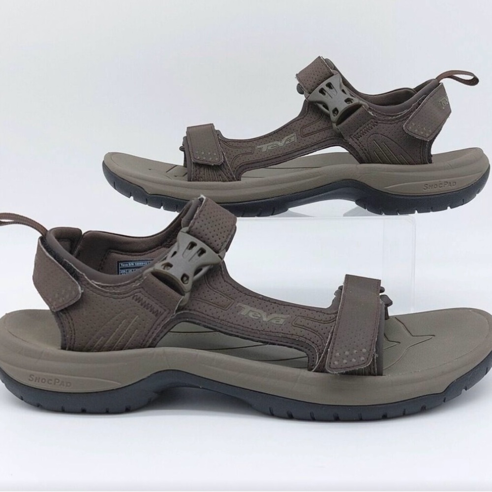 TEVA Brown size 11 Men's Sandals- Velcro & side clip closure - GUC - Picture 2 of 11